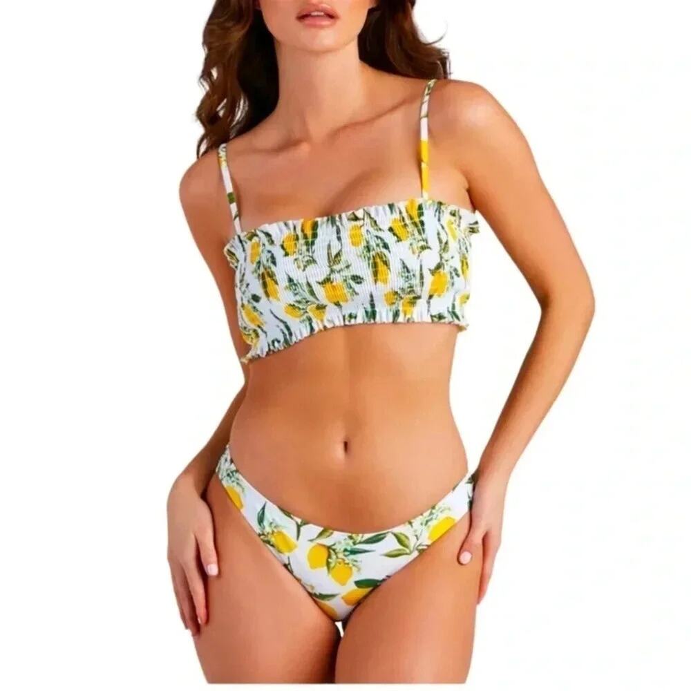 Cabana Del Sol Lemon Print Bikini Set Size Medium NWT